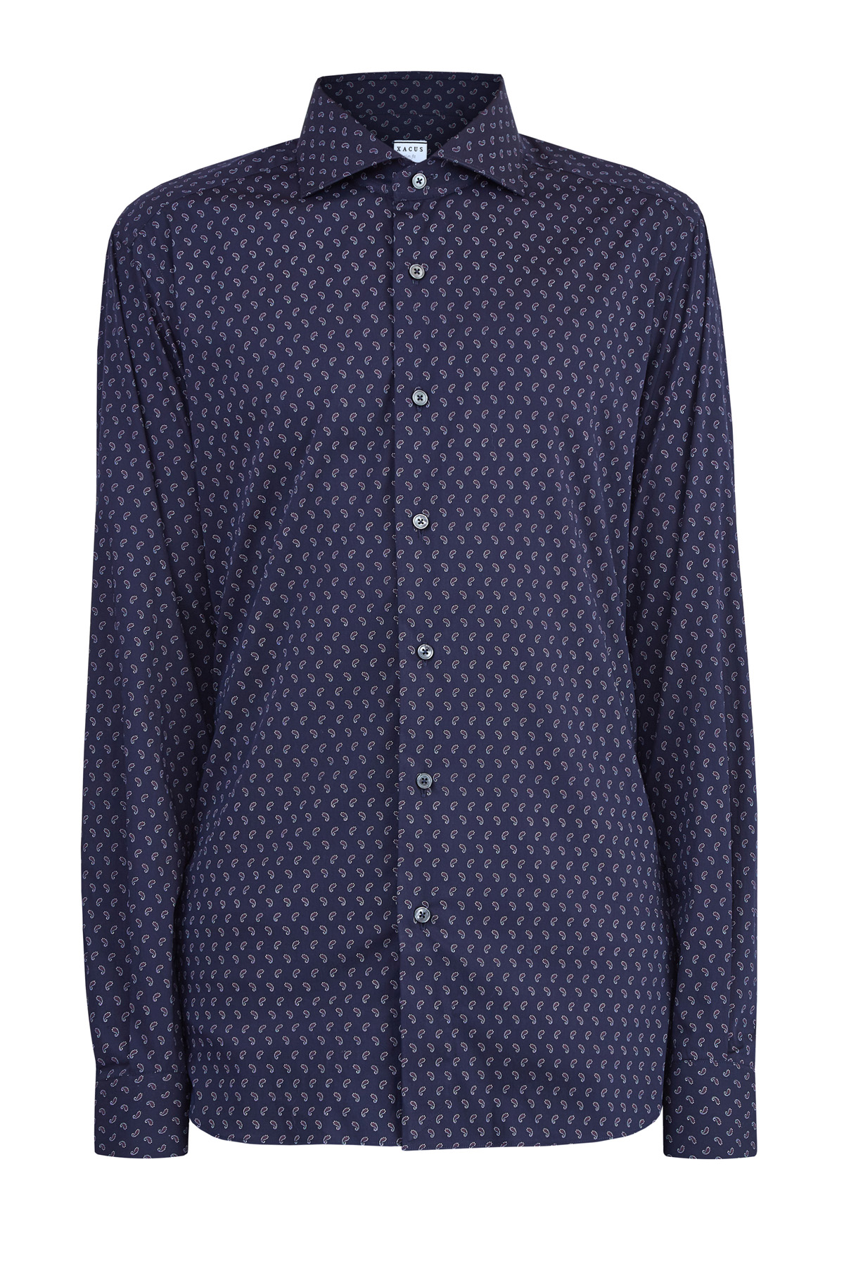 Хлопковая рубашка из поплина stretch с принтом пейсли XACUS, цвет синий, размер 48;54 - фото 1